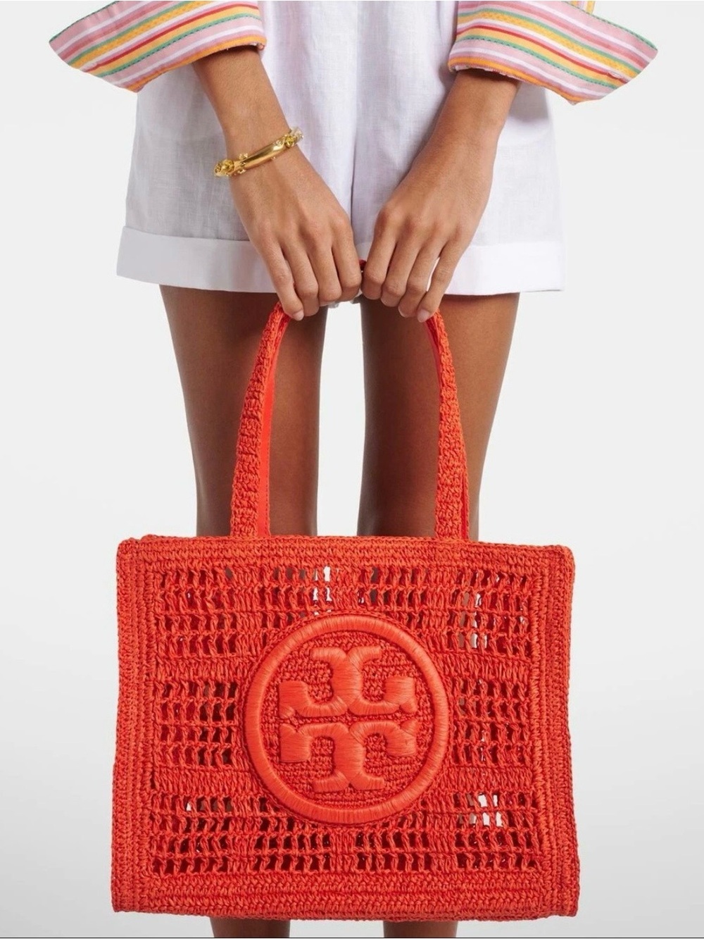 Tory Burch Ella Logo Embroidered Crochet Tote Bag